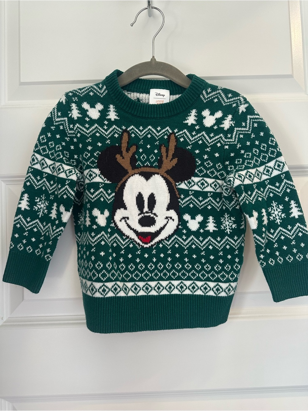 Disney Jumping Beans Mickey Reindeer Holiday Sweater Green 2T Christmas - EUC